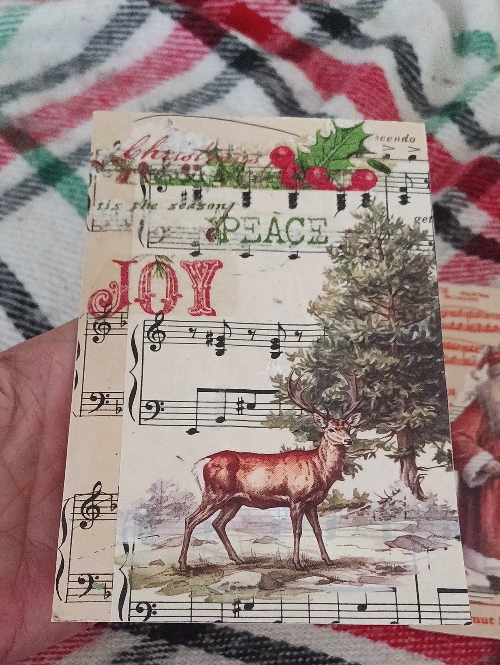 Decoupage Deer Nature Holiday Christmas Flat Card 4"x6" W Antique Ephemera